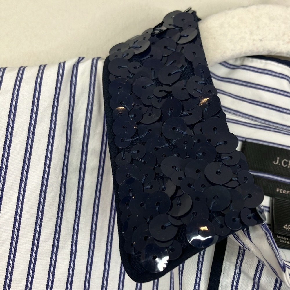 J Crew Striped Button Down With Sequin Collar - image 3